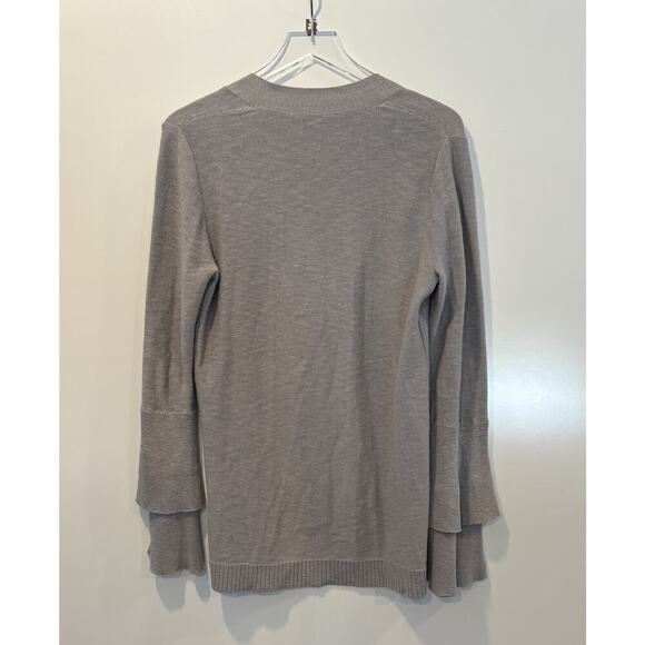 J. Crew Gray Tiered Ruffle Sleeve Cardigan Sweater Womens Size‎ Medium (1829) - Picture 3 of 6